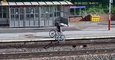 Leeds youths caught on CCTV using train tracks as a playground for vandalism and yobbish behaviour