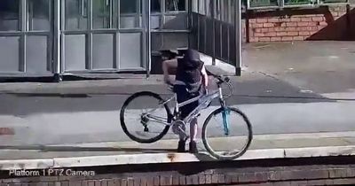 Yobs throw bike onto train track putting lives at risk