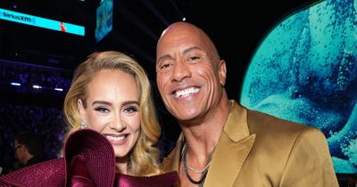 Adele blushes as she meets Dwayne Johnson at Grammys after saying she'd 'cry' if they met