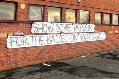 Motherwell fans display banner voicing anger over current plight