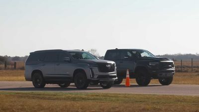 See Cadillac Escalade-V Drag Race Ram TRX In A Heavyweight V8 Battle