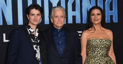 Catherine Zeta-Jones attends husband Michael Douglas' premiere with lookalike son Dylan