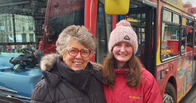 Great British Bake Off star Prue Leith enjoys open top bus tour of Glasgow
