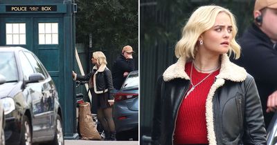 Dr Who filming Christmas scenes as former Corrie star Millie Gibson seen outside TARDIS