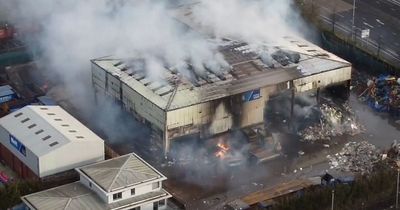 Incredible drone footage shows Glasgow recycling centre gutted by flames and smoke