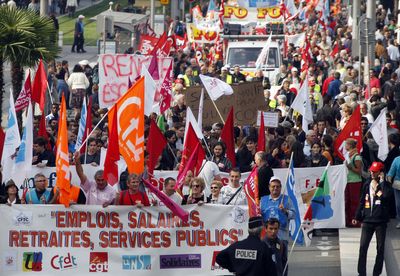 French unions target new day of protests against pension age change on Feb. 16 - union sources