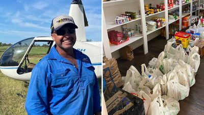 Road train and choppers deliver click-and-collect groceries 540km to NT station cut off by flooding