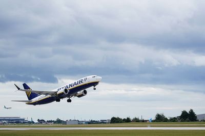 Plane’s brakes catch fire after landing at Manchester Airport