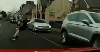 Moment pedestrian walks in front of learner driver on Renfrew road