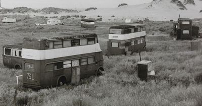 The Welsh beach littered with rusting old double decker buses and other makeshift homes where people lived