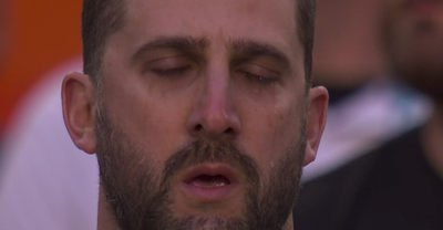 Nick Sirianni crying during the national anthem became a Super Bowl meme