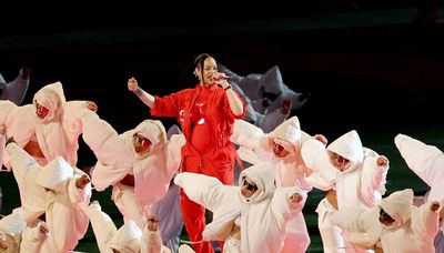 Rihanna, pregnant again, shines bright in high-flying Super Bowl halftime show