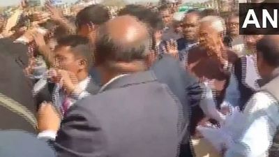 Part of broken chair hurled towards Bihar CM Nitish Kumar during Samadhan Yatra in Aurangabad