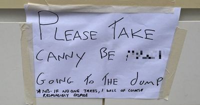 Glasgow neighbour writes very cheeky note in hopes of getting rid of unwanted furniture