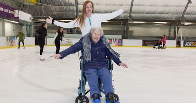 Care home resident gets her skates back on aged 97, with support from Torvill and Dean