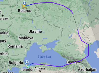 Russia and Belarus planes forced to take bizarre flight paths, adding hours onto Turkey and Egypt journeys