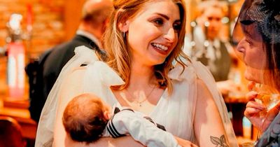 New mum couldn't sit down or dance at her wedding - but says she has no regrets