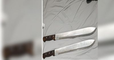 Rolex watch, machetes and drugs seized as men run out back door