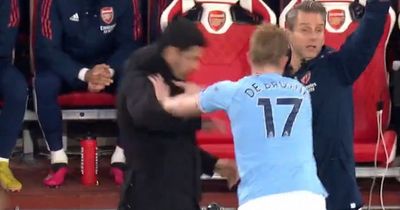 Furious Kevin De Bruyne shoves Arsenal boss Mikel Arteta during touchline fracas