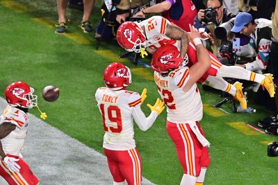 Chiefs QB Patrick Mahomes retrieved Skyy Moore’s first touchdown ball in Super Bowl LVII