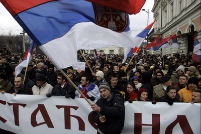 Serbian nationalists and pro-Russian activists protest against closer ties with Kosovo