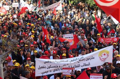 Tunisia unions protest against economic woes, official’s arrest