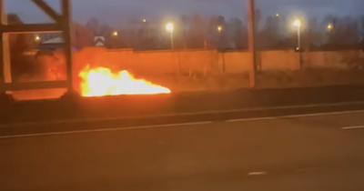 Footage shows moment car bursts into flames on M50