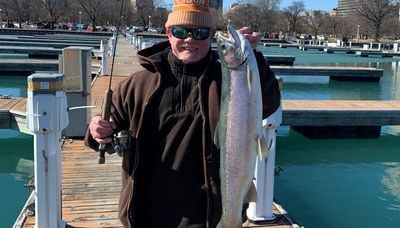 Steelhead netted with a milk crate