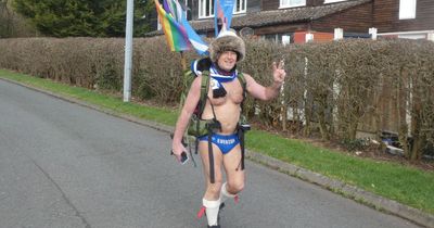 Speedo Mick thanks people for their support as he passes 500-mile mark