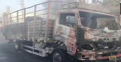 Telangana: Truck carrying transformer oil catches fire on Mumbai Highway; no casualties