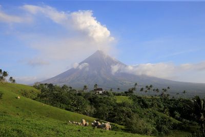 Philippine rescuers climb active volcano to reach crashed plane