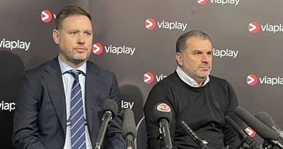 Ange Postecoglou and Michael Beale sit together as Celtic and Rangers bosses 'awkward' moment has fans saying same thing