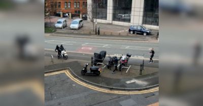 'F****** d***.....that's my bike!' Moment man yells after hammer-wielding thugs as they steal motorbike in broad daylight