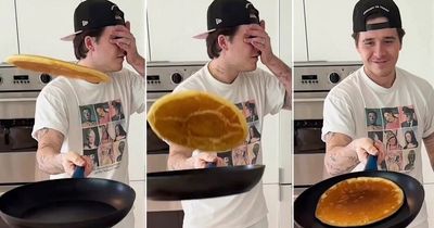 Brooklyn Beckham challenges dad David to pancake flipping contest but fans slam his treats