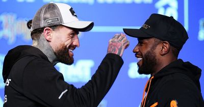 Floyd Mayweather meets exhibition rival Aaron Chalmers in first face-off ahead of fight
