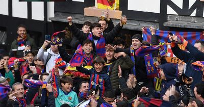 Hundreds of Barcelona fans flood the streets of Manchester ahead of mouth-watering United tie