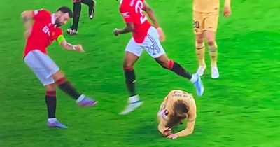 Bruno Fernandes blasts ball at Man Utd target Frenkie de Jong to spark mass brawl