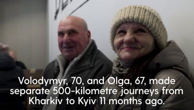 Elderly Ukrainians who found in love in refuge centre say humour has helped them survive