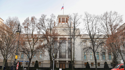 Ukraine supporters dump destroyed Russian tank outside Moscow’s embassy in Berlin