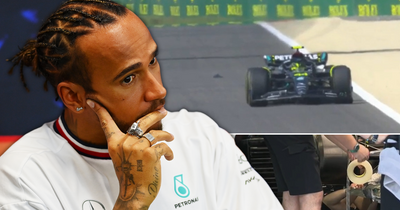 Mercedes fix Lewis Hamilton's car with tape as piece flies off during F1 testing