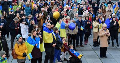 Hundreds gather for moving Ukraine vigil one year into war