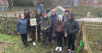 Children North East plant a special tree to celebrate award winning allotment