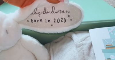 Laura Anderson receives gifts for unborn child with 'Baby Anderson' embroidered on them