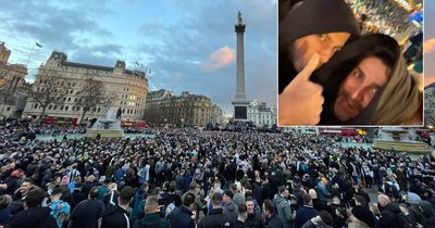 Newcastle co-owners Mehrdad Ghodoussi and Jamie Reuben join Toon Army's Trafalgar Square celebration