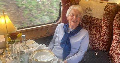 Great-gran on 'Britain's poshest train' serenaded as she sips birthday champagne