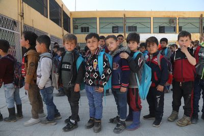 Children go back to school in NW Syria after devastating quakes