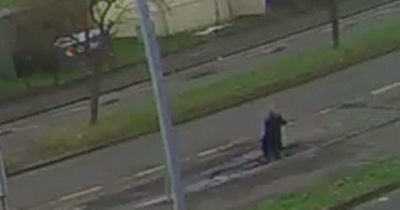 Shocking footage shows elderly man fall into massive pothole next to Scots bus stop