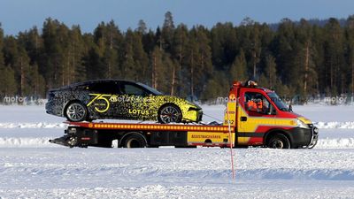 Lotus Electric Sedan Spied On Tow Truck After Prototype Breaks Down