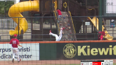 A Houston outfielder outrageously flipped over the fence to steal a home run