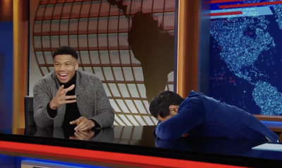 Giannis Antetokounmpo tried and hilariously failed to talk trash on NBA stars during The Daily Show